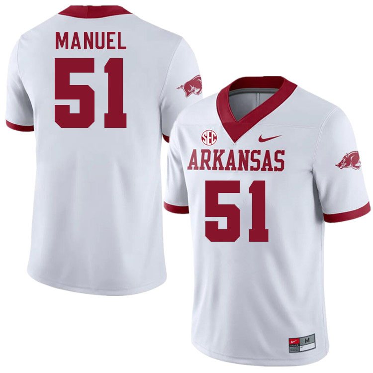Men #51 Devon Manuel Arkansas Razorback College Football Jerseys Stitched Sale-Alternate White - Click Image to Close